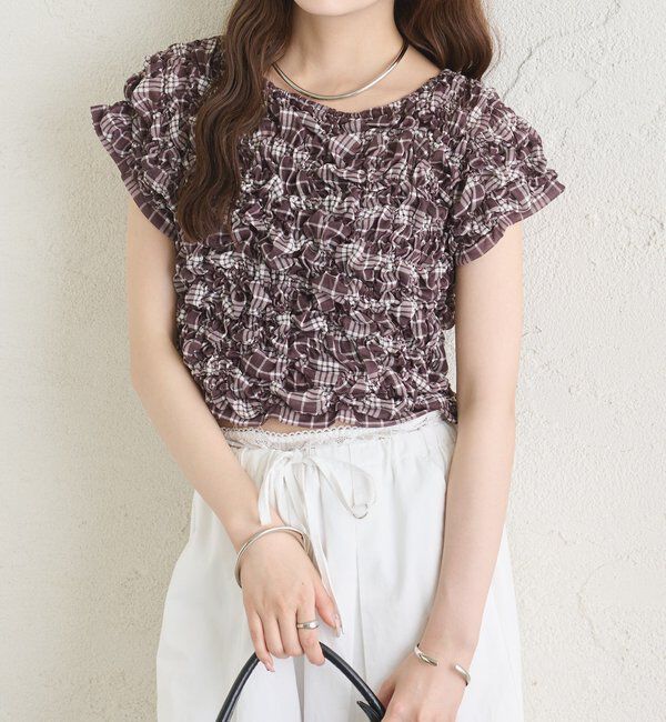  「【新色BRN】《6色展開/伸縮性あり◎》ふわふわシャーリングTシャツ」|Tシャツ・カットソー|
