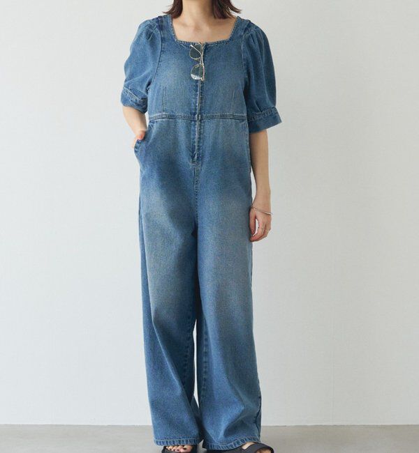  「【PUFRILL/パフリル】デニムパフオールインワン」|ワンピース|ブルー
