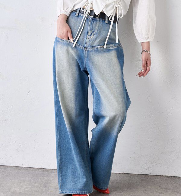  「《UNISEX / サイズ展開あり》スラッシュポケットブラストワイドデニム」|デニム|サックスブルー
