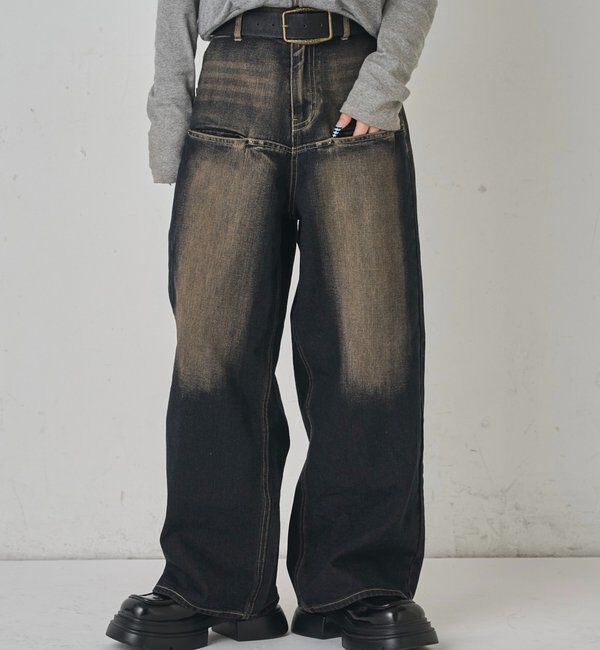  「《UNISEX / サイズ展開あり》スラッシュポケットブラストワイドデニム」|デニム|