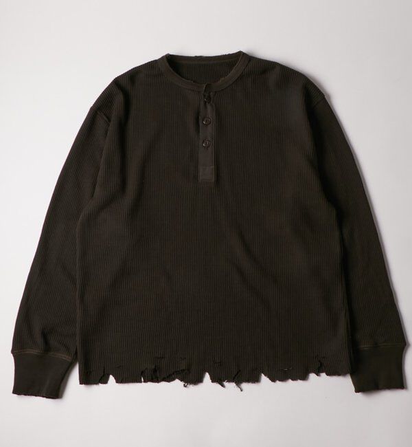  「【FromVintage】ダメージワッフルヘンリーL/STEE」|Tシャツ・カットソー|チャコールグレー