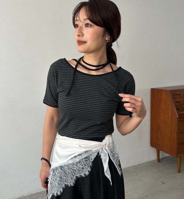  「【前後2WAY】アシメレイヤードボーダーT」|Tシャツ・カットソー|