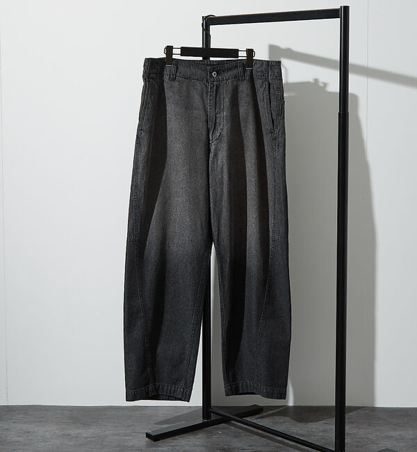 ABAHOUSE「【ヴィンテージ加工】 LIGHT CURVED DENIM /ワイドデニム/ライ」|デニム|ブラック