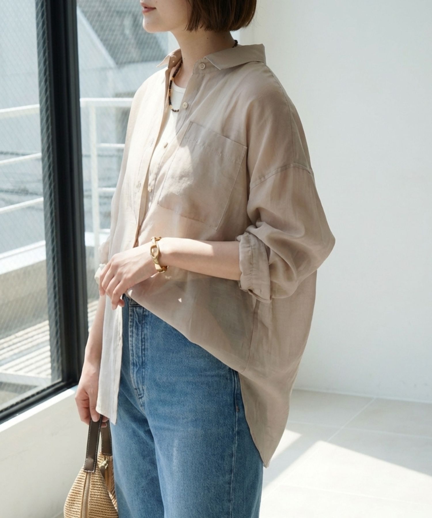 qualite「【Yu Murataさん着用/大人シアーシャツ】バックスリットシアーシャツ」|シャツ・ブラウス|ベージュ