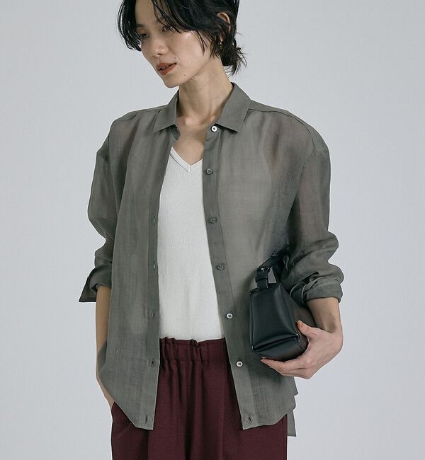qualite「【CLASSY掲載・カシュクール着用可】リネン混レギュラーシャツ」|シャツ・ブラウス|