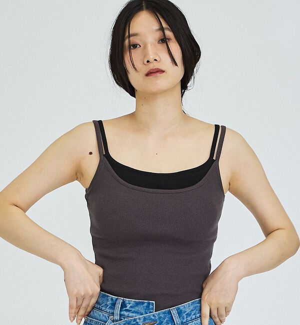 abahouse mavie「【カップ付き】レイヤード風キャミソール」|キャミソール|チャコールグレー