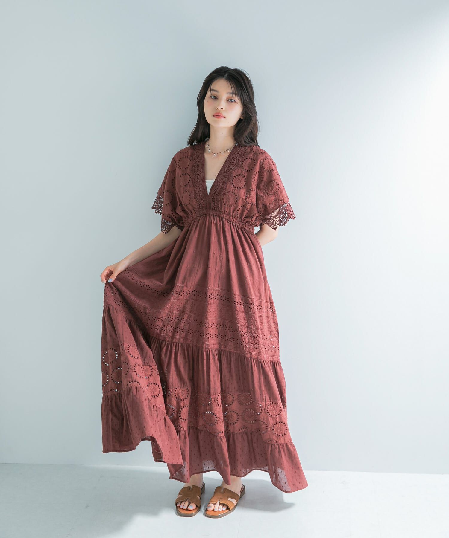 URBAN RESEARCH ROSSO「インドコットンエンブロイダリーワンピース」|ワンピース|