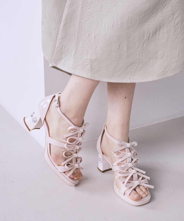 Maison de FLEUR「エナメルリボンサンダル」|サンダル|ライトピンク