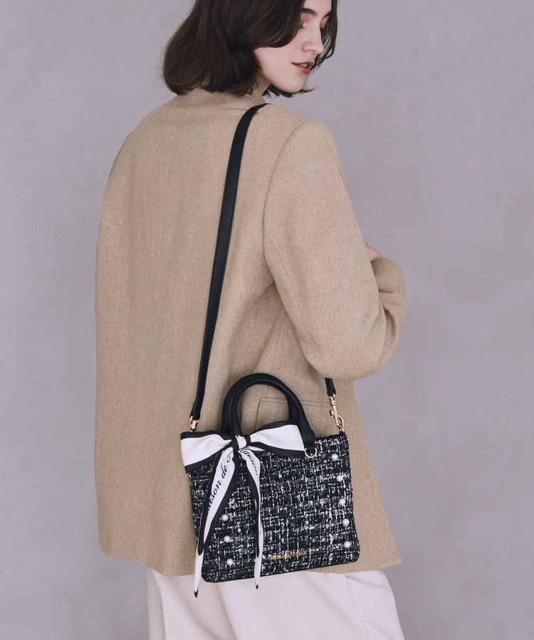 Maison de FLEUR「【2Way】スカーフ付きツイードスクエアトート」|ハンドバッグ|