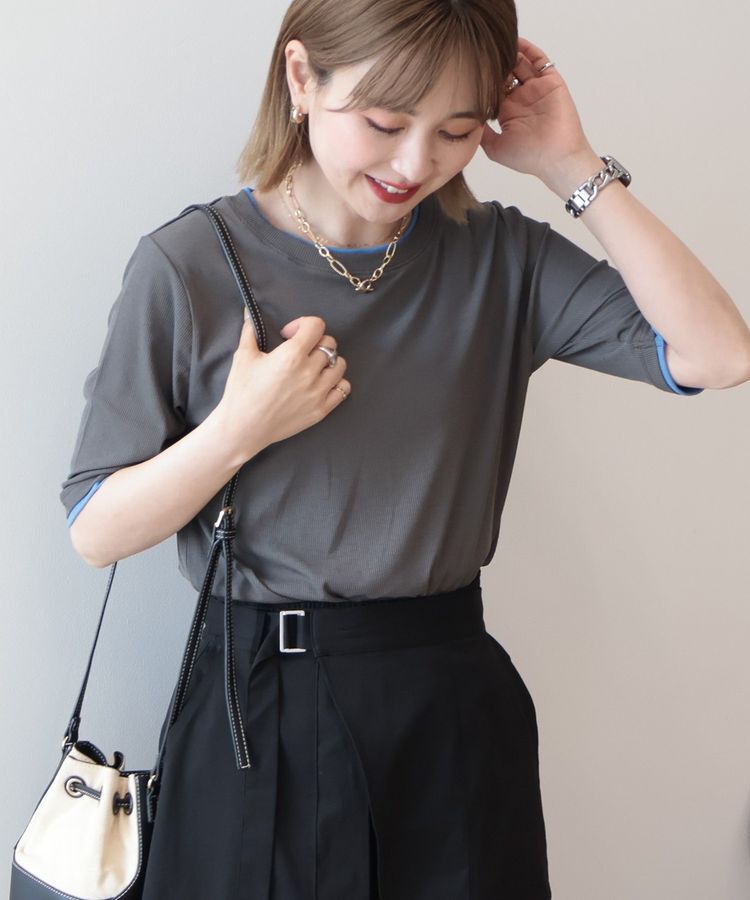AMERICAN HOLIC「シアーリブ配色プルオーバー」|Tシャツ・カットソー|Charcoal Gray