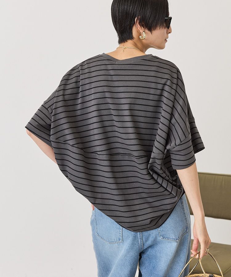 AMERICAN HOLIC「【UVカット・接触冷感】ボーダーコクーンプルオーバー」|Tシャツ・カットソー|Charcoal Gray