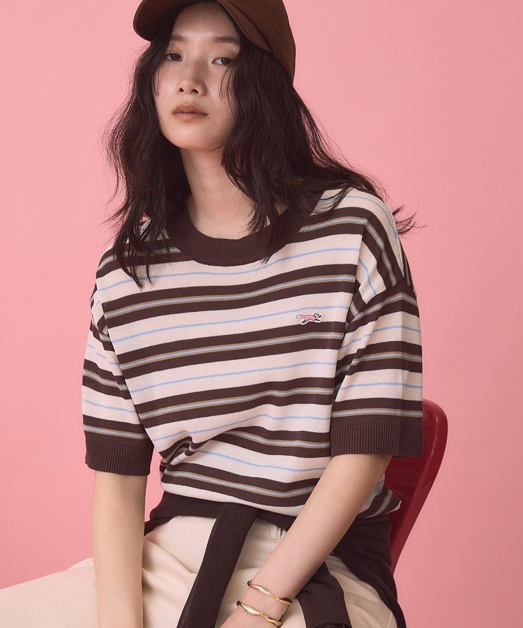 AMERICAN HOLIC「【PENNEY'S】レトロボーダー半袖ニット」|ニット・セーター|Ivory