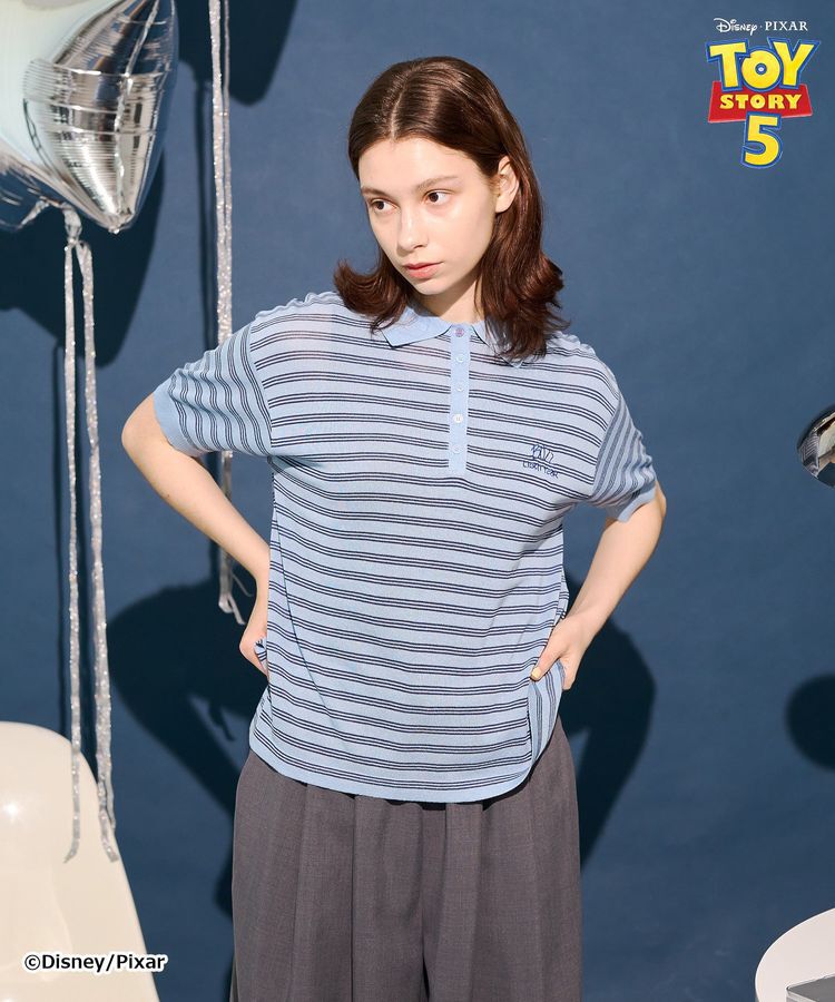 AMERICAN HOLIC「【TOY STORY 5】ボーダー半袖ニットポロ」|ニット・セーター|Blue
