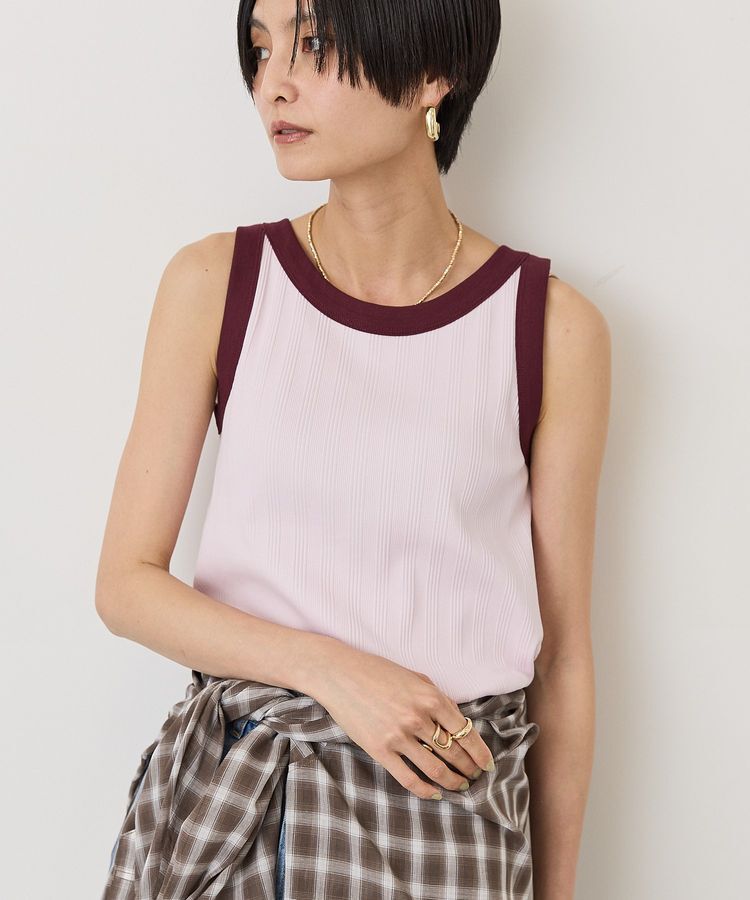AMERICAN HOLIC「【UVカット・遮熱】ランダムリブ配色タンクトップ」|インナー|Light Pink