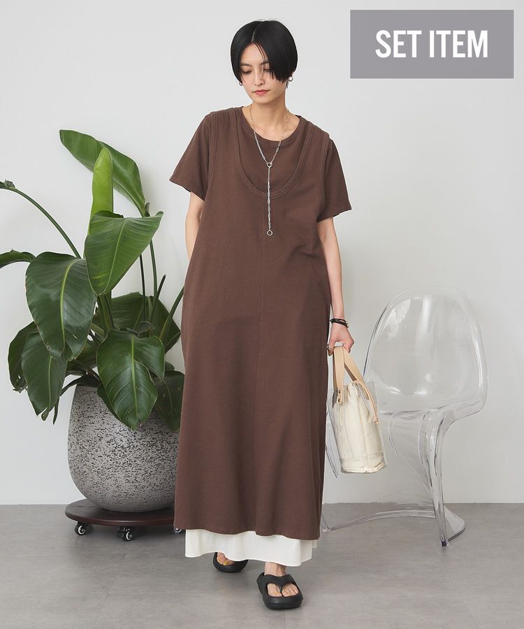 AMERICAN HOLIC「【2点セット】Tシャツ＋Uネックワンピース」|ワンピース|Brown