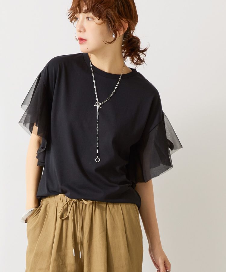 AMERICAN HOLIC「【WEB限定】袖チュールサイドスリットプルオーバー」|Tシャツ・カットソー|