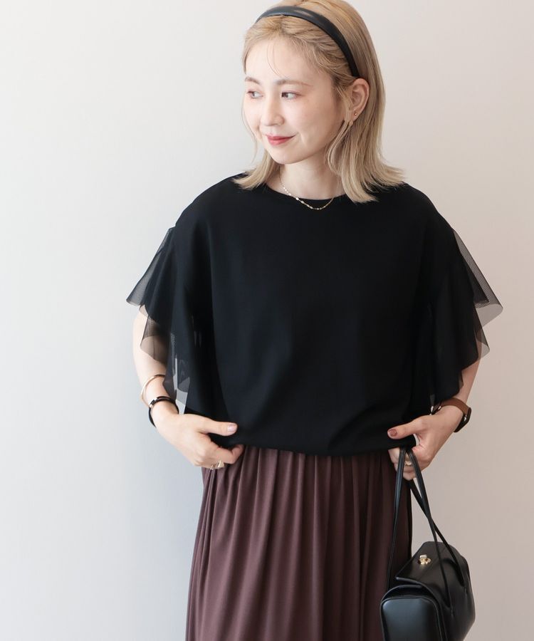 AMERICAN HOLIC「【WEB限定】袖チュールサイドスリットプルオーバー」|Tシャツ・カットソー|Black