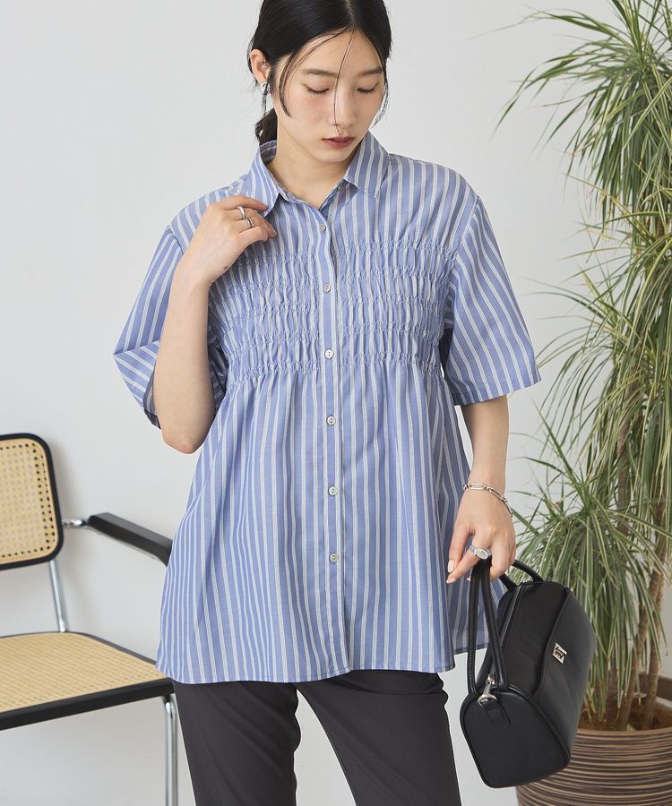 AMERICAN HOLIC「シャーリング半袖シャツ」|シャツ・ブラウス|Blue