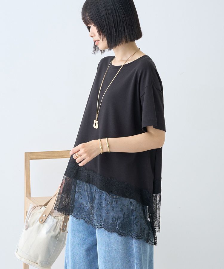 AMERICAN HOLIC「【接触冷感】裾レース半袖プルオーバー」|Tシャツ・カットソー|
