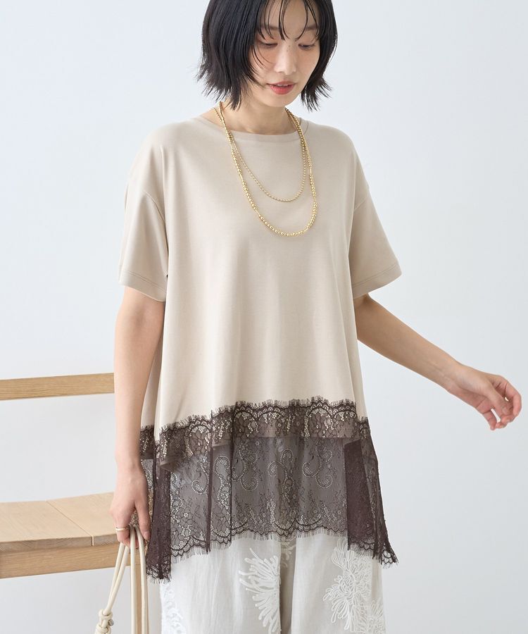 AMERICAN HOLIC「【接触冷感】裾レース半袖プルオーバー」|Tシャツ・カットソー|