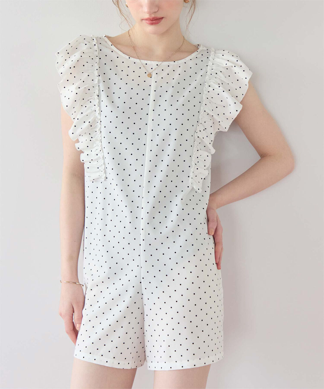 SEA DRESS「ショルダーフリルオールインワン/ワンピース水着」|コンビネゾン|ドット