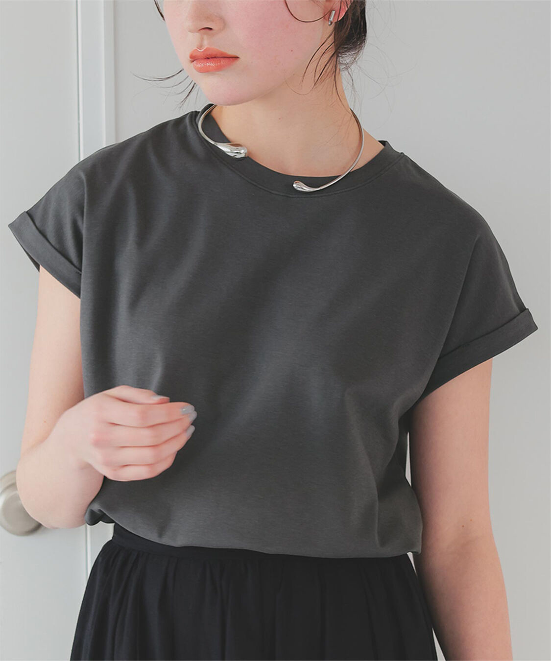 titivate「汗染み防止ダブルカフスTシャツ」|Tシャツ・カットソー|チャコール
