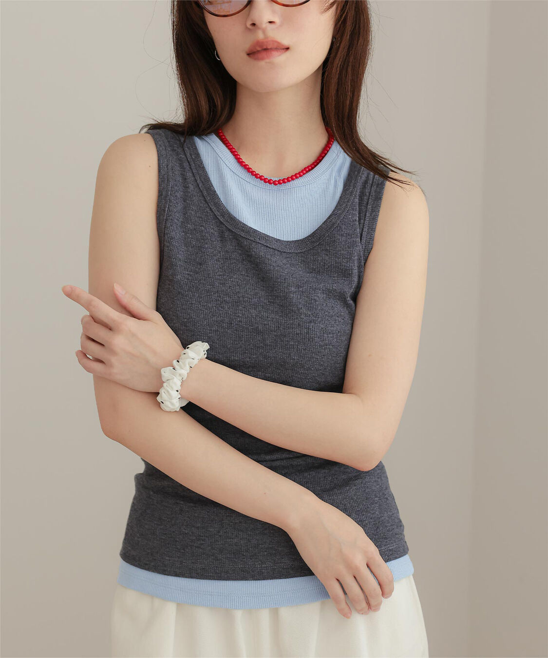 miette「レイヤードタンクトップ2枚セット」|タンクトップ|チャコール