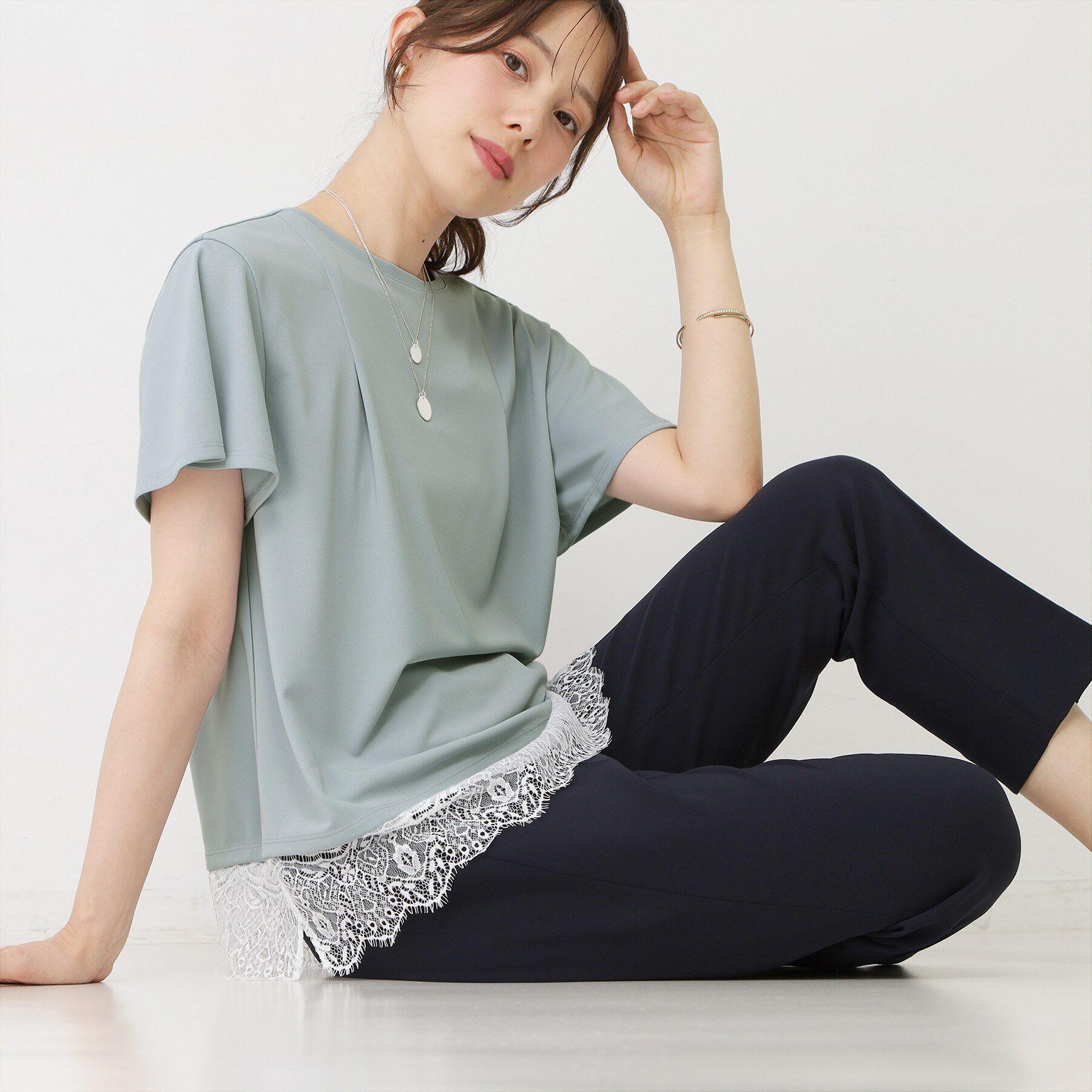 COUP DE CHANCE「【手洗い可／日本製／接触冷感】裾レースカットソー」|Tシャツ・カットソー|