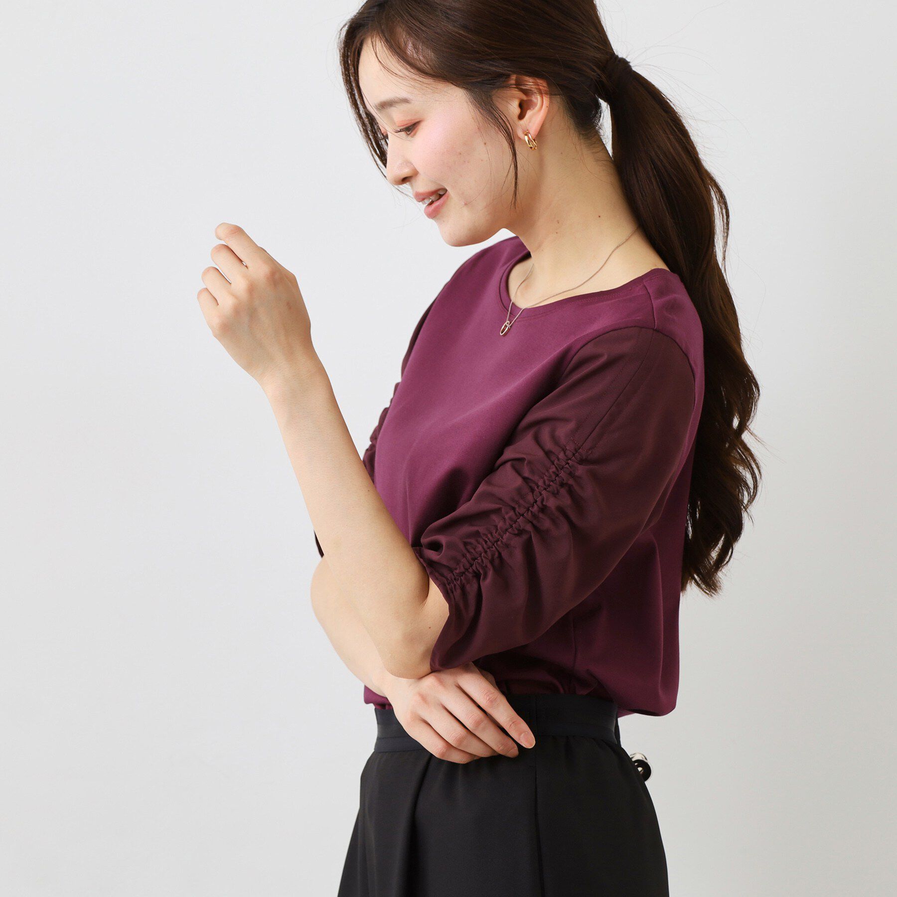 COUP DE CHANCE「【手洗い可／日本製】袖ギャザーカットソー」|Tシャツ・カットソー|