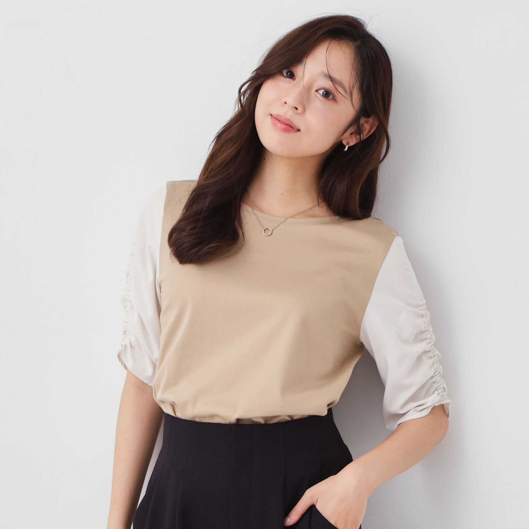 COUP DE CHANCE「【手洗い可／日本製】袖ギャザーカットソー」|Tシャツ・カットソー|