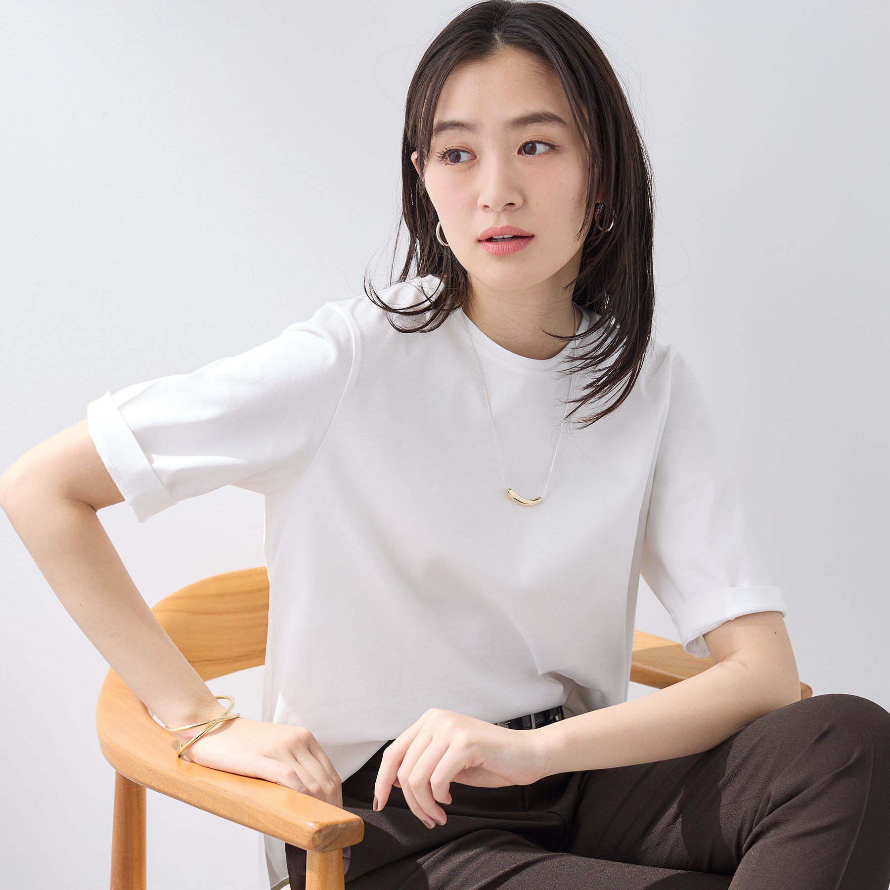 INDIVI「【抗菌防臭／消臭】上品光沢コットンTシャツ」|Tシャツ・カットソー|