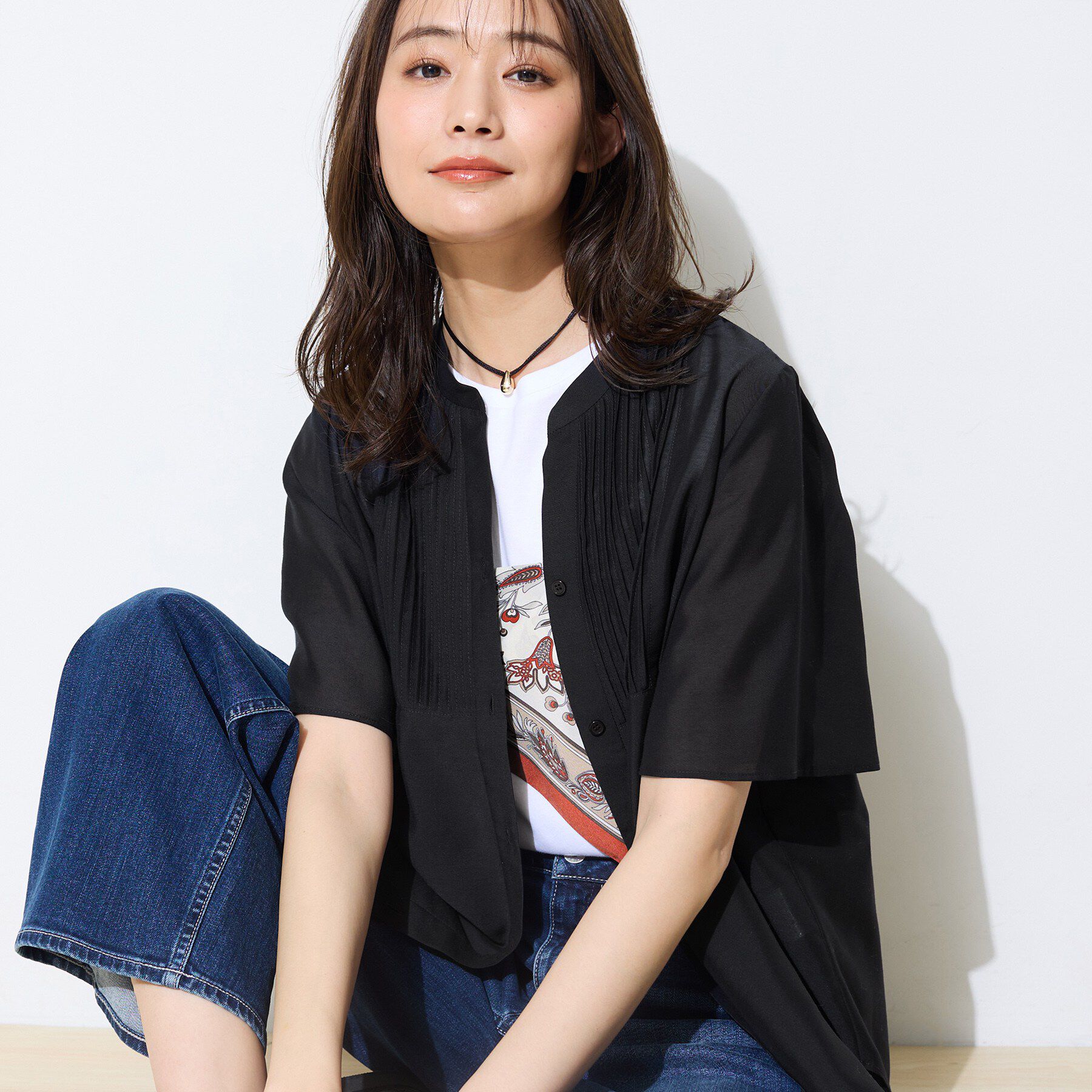 INDIVI「【接触冷感/洗える】シアーシャンブレーピンタックブラウス」|シャツ・ブラウス|ネイビー(494)