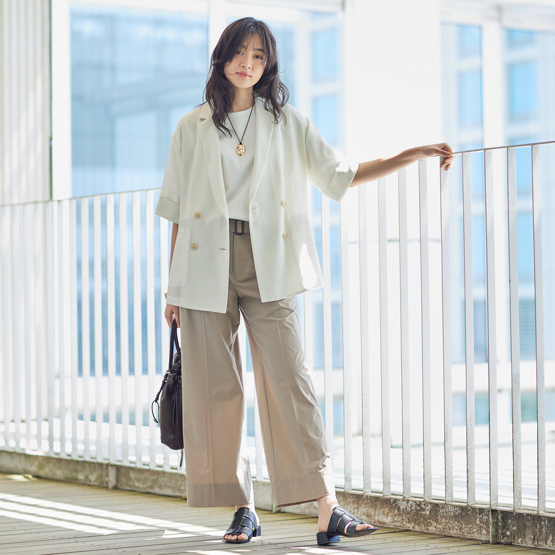 INDIVI「【撥水／UVケア／SETUP可能】軽量ベルト付ワイドストレートパンツ」|その他|