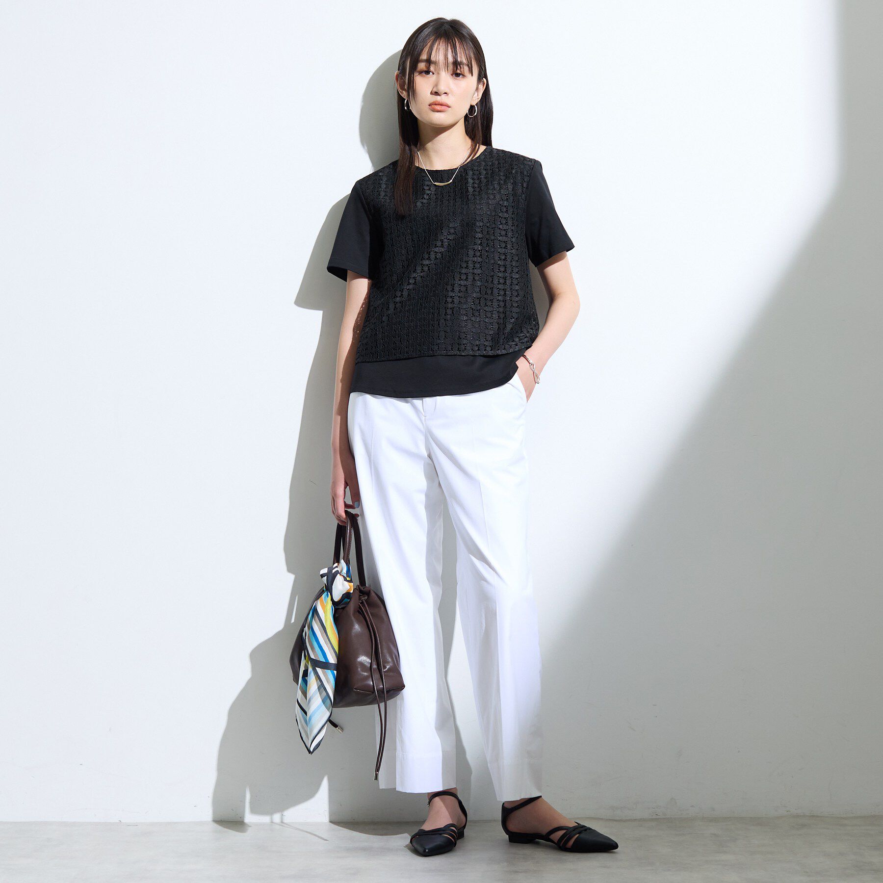 INDIVI「【洗える】レイヤード風レースコンビTシャツ」|Tシャツ・カットソー|