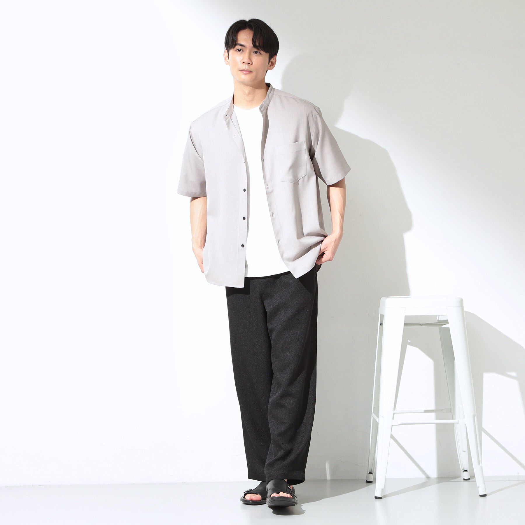 THE SHOP TK「LITE TEX バンドカラー半袖シャツ 接触冷感/吸水速乾/UVカット/アンチピリング/イージーケ」|シャツ・ブラウス|