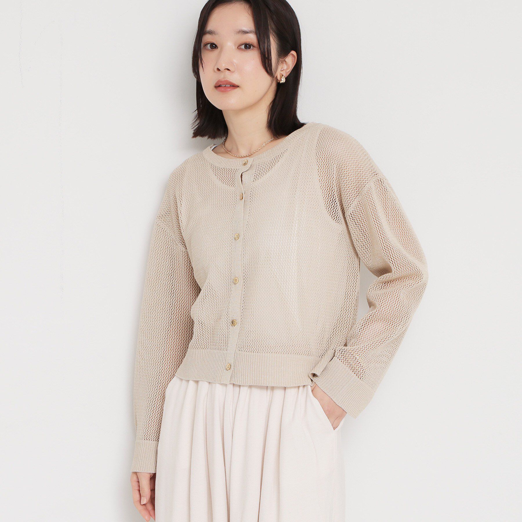 THE SHOP TK「【2点セット】前後2wayラメメッシュタンクセット」|カーディガン|