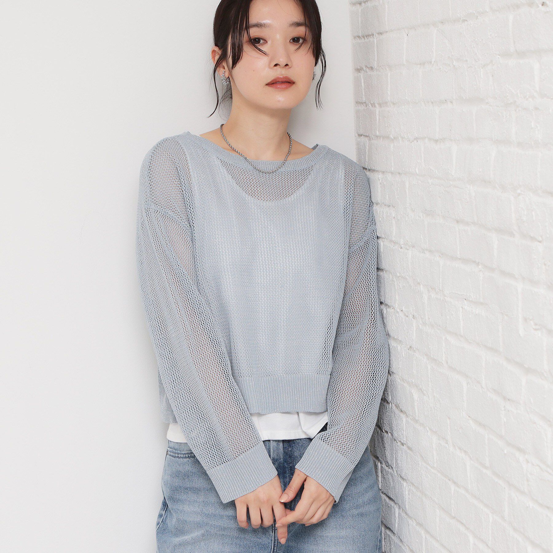 THE SHOP TK「【2点セット】前後2wayラメメッシュタンクセット」|カーディガン|