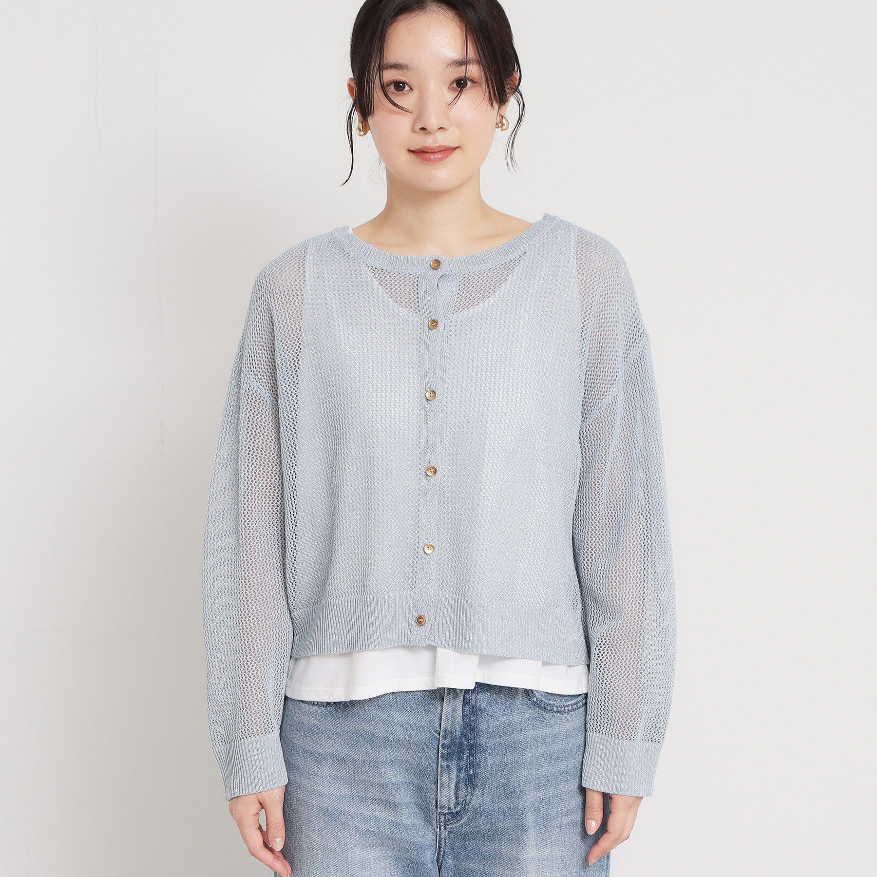 THE SHOP TK「【2点セット】前後2wayラメメッシュタンクセット」|カーディガン|