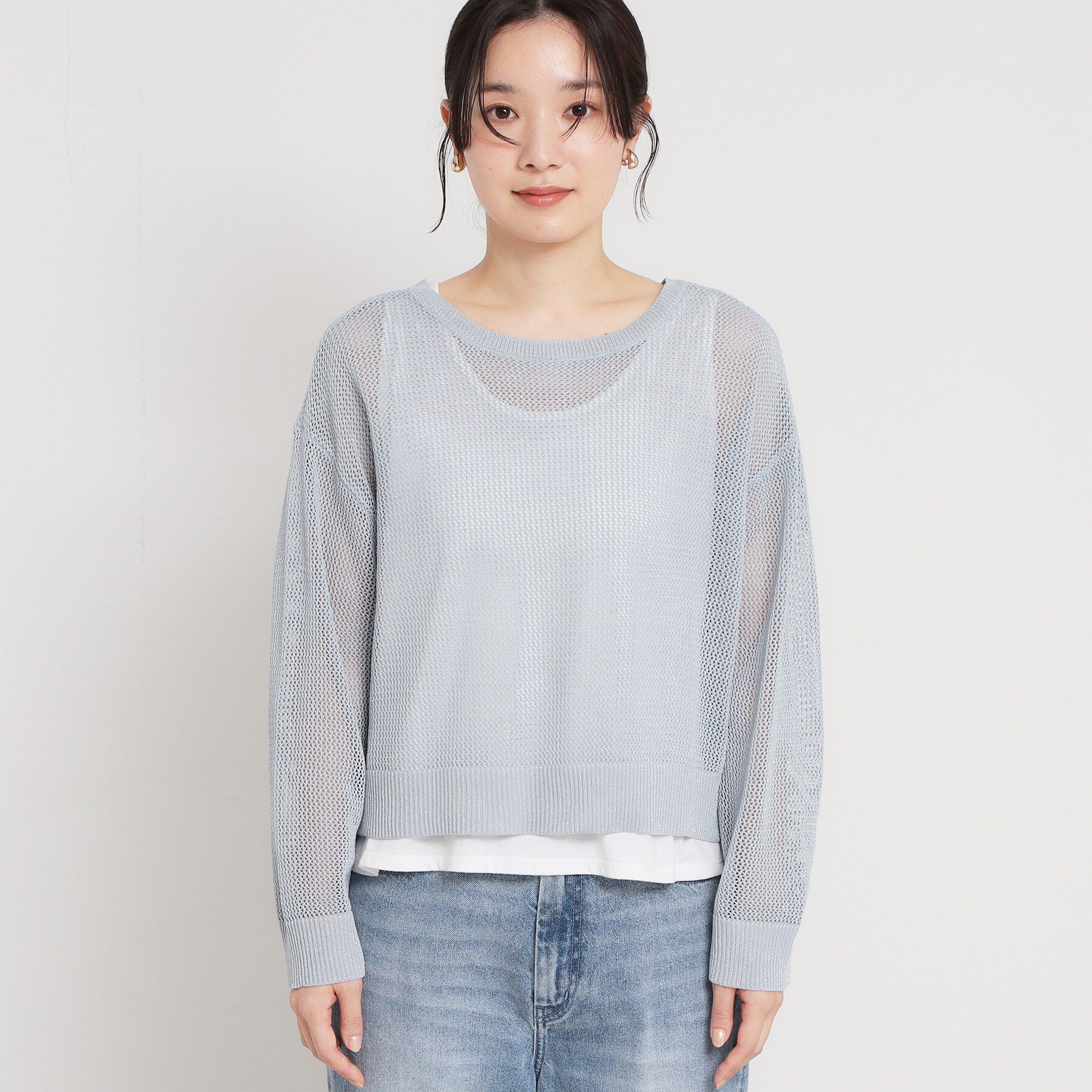 THE SHOP TK「【2点セット】前後2wayラメメッシュタンクセット」|カーディガン|