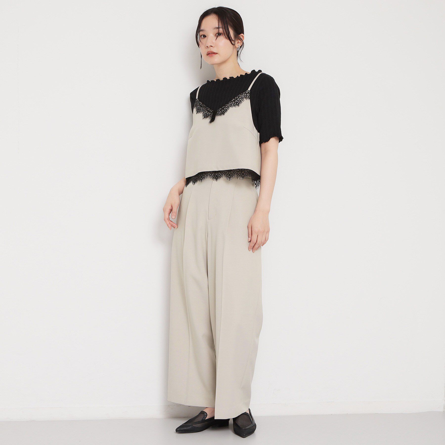 THE SHOP TK「【セットアップ可】麻調 レース切り替えキャミ」|キャミソール|