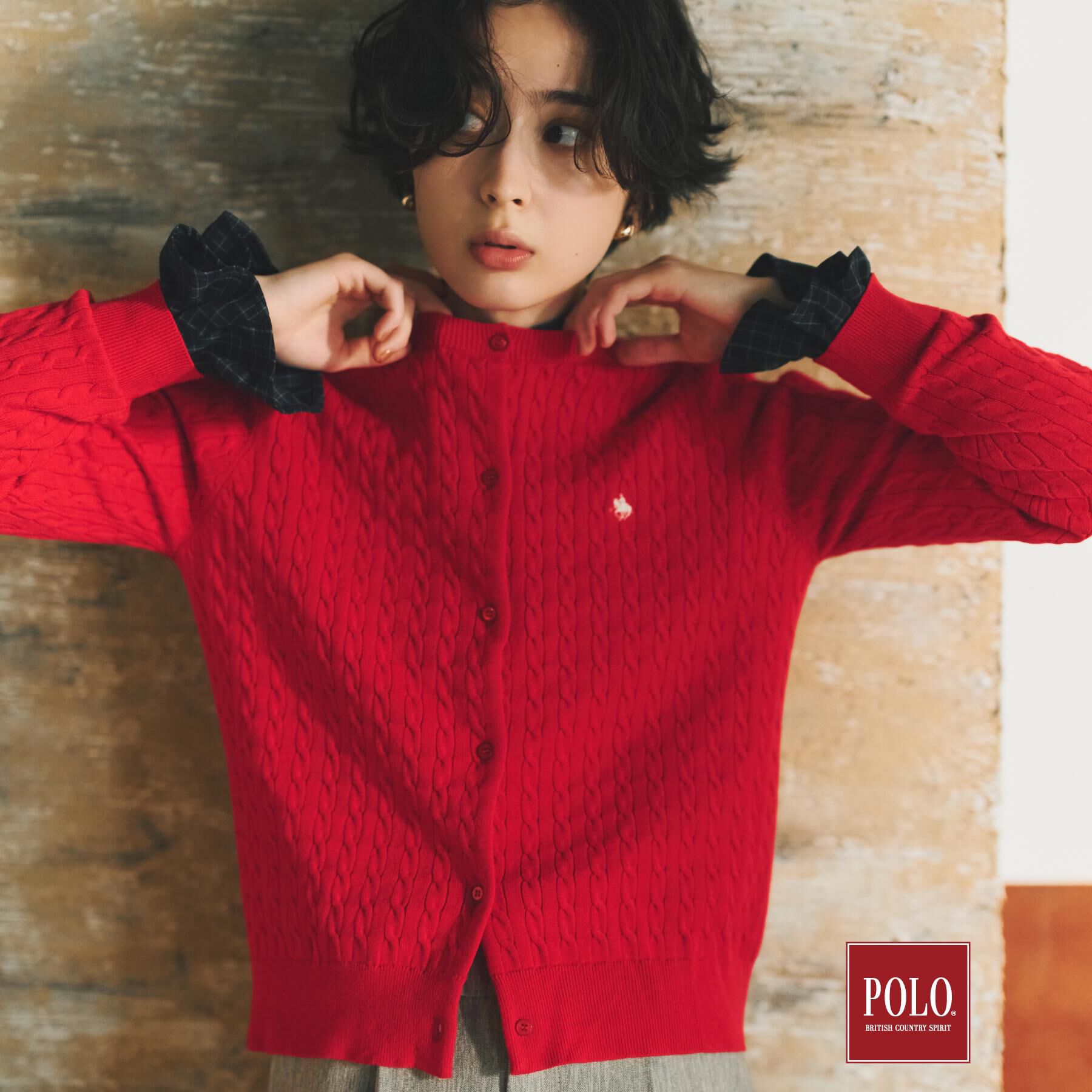 THE SHOP TK「POLO BCS/ケーブルクルーカーディガン」|カーディガン|