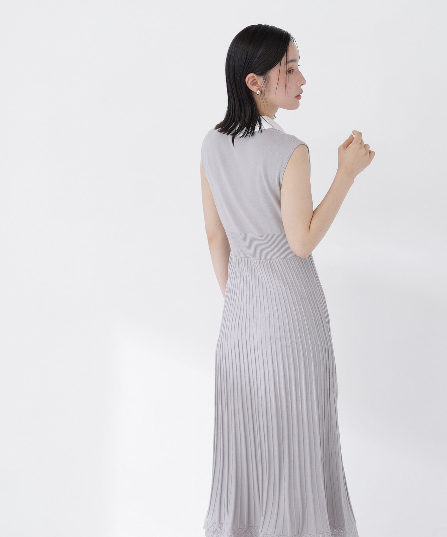  「シャツカラーナローリボンニットワンピース」|ワンピース|