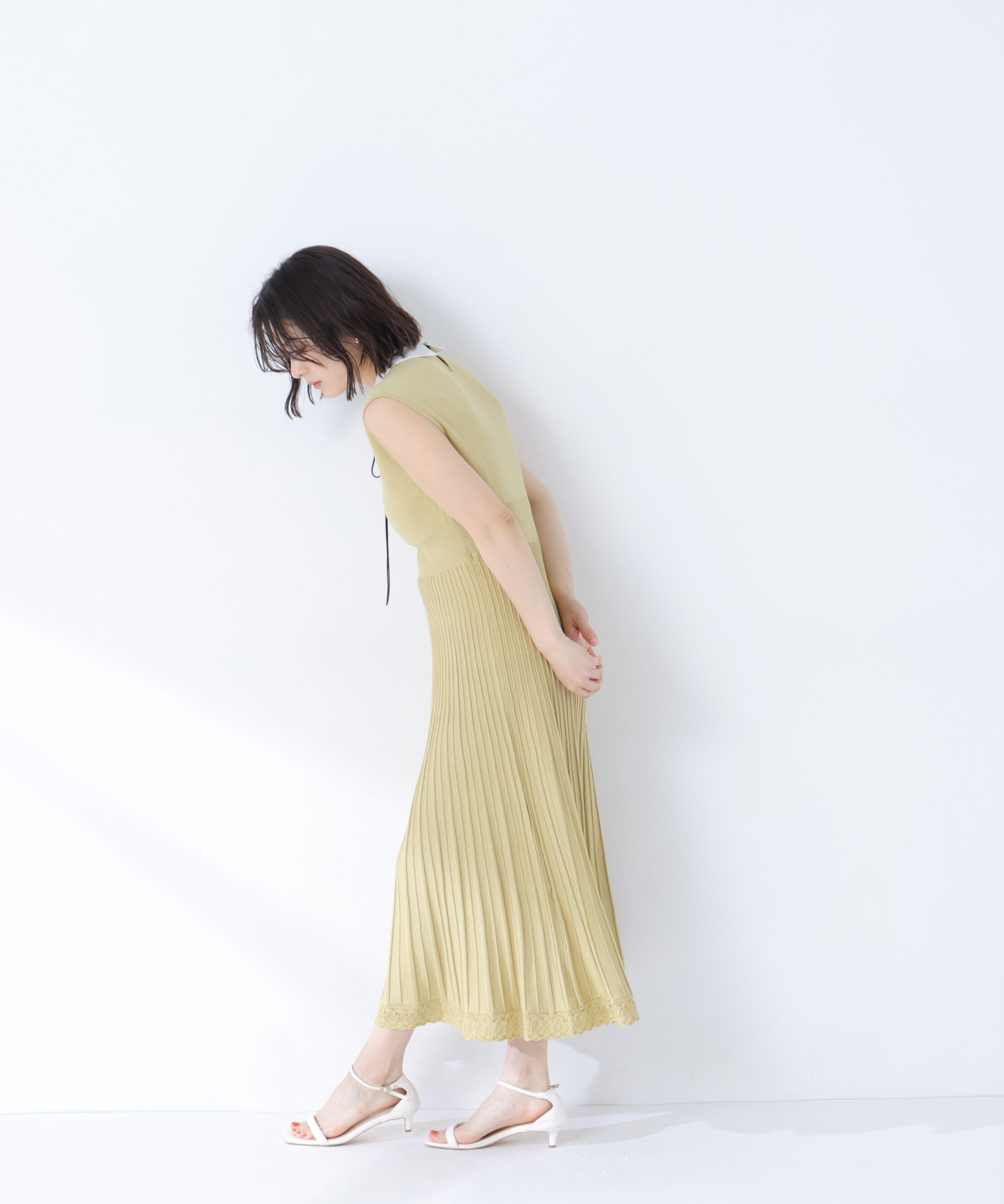  「シャツカラーナローリボンニットワンピース」|ワンピース|
