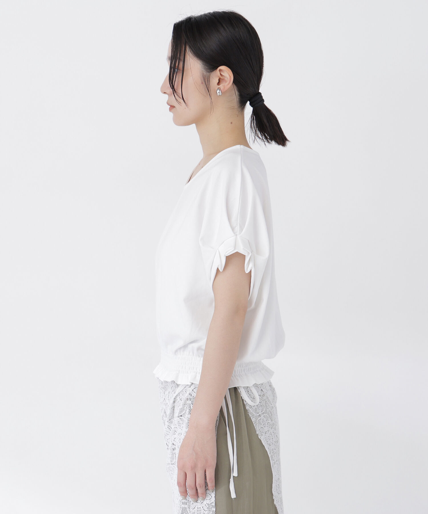  「裾シャーリング半袖カットソー」|Tシャツ・カットソー|