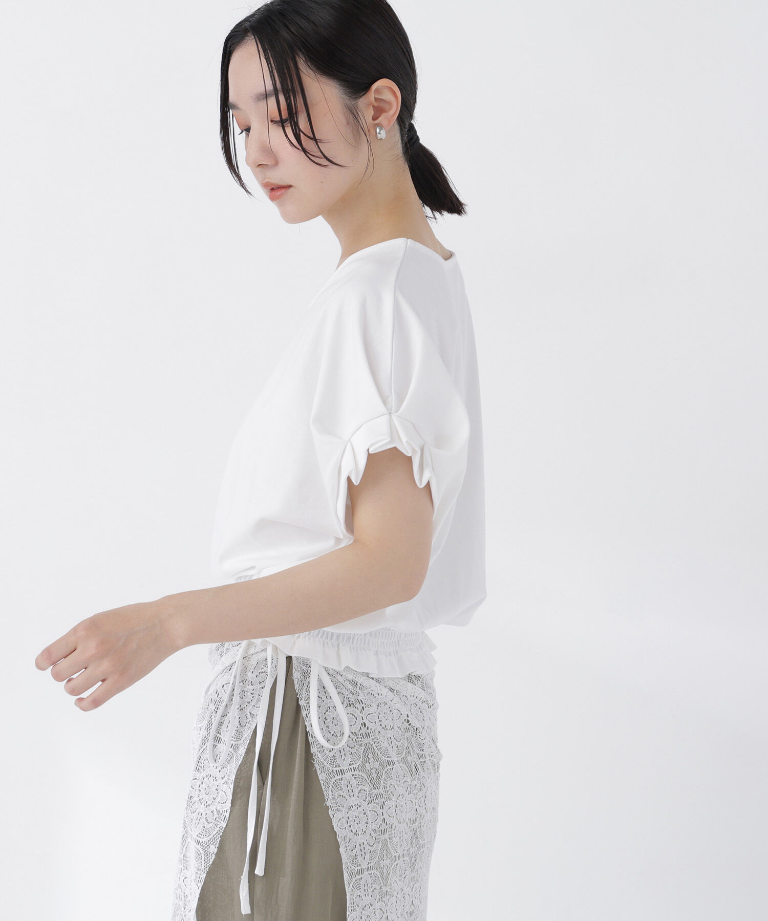  「裾シャーリング半袖カットソー」|Tシャツ・カットソー|