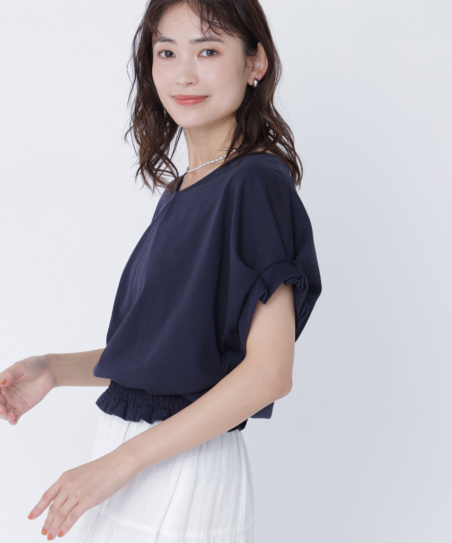  「裾シャーリング半袖カットソー」|Tシャツ・カットソー|
