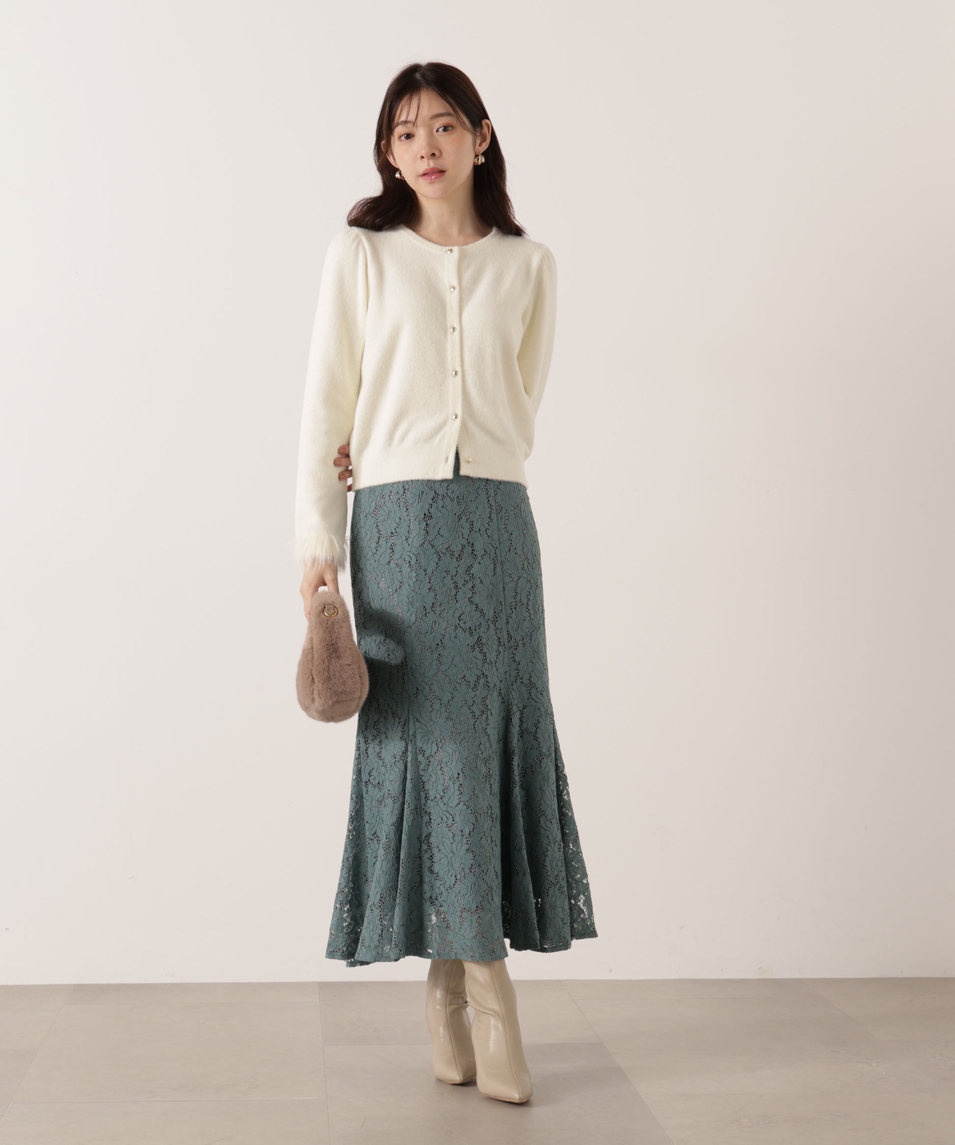 PROPORTION BODY DRESSING「部分フェザースリーブニットカーディガン 25AW」|カーディガン|