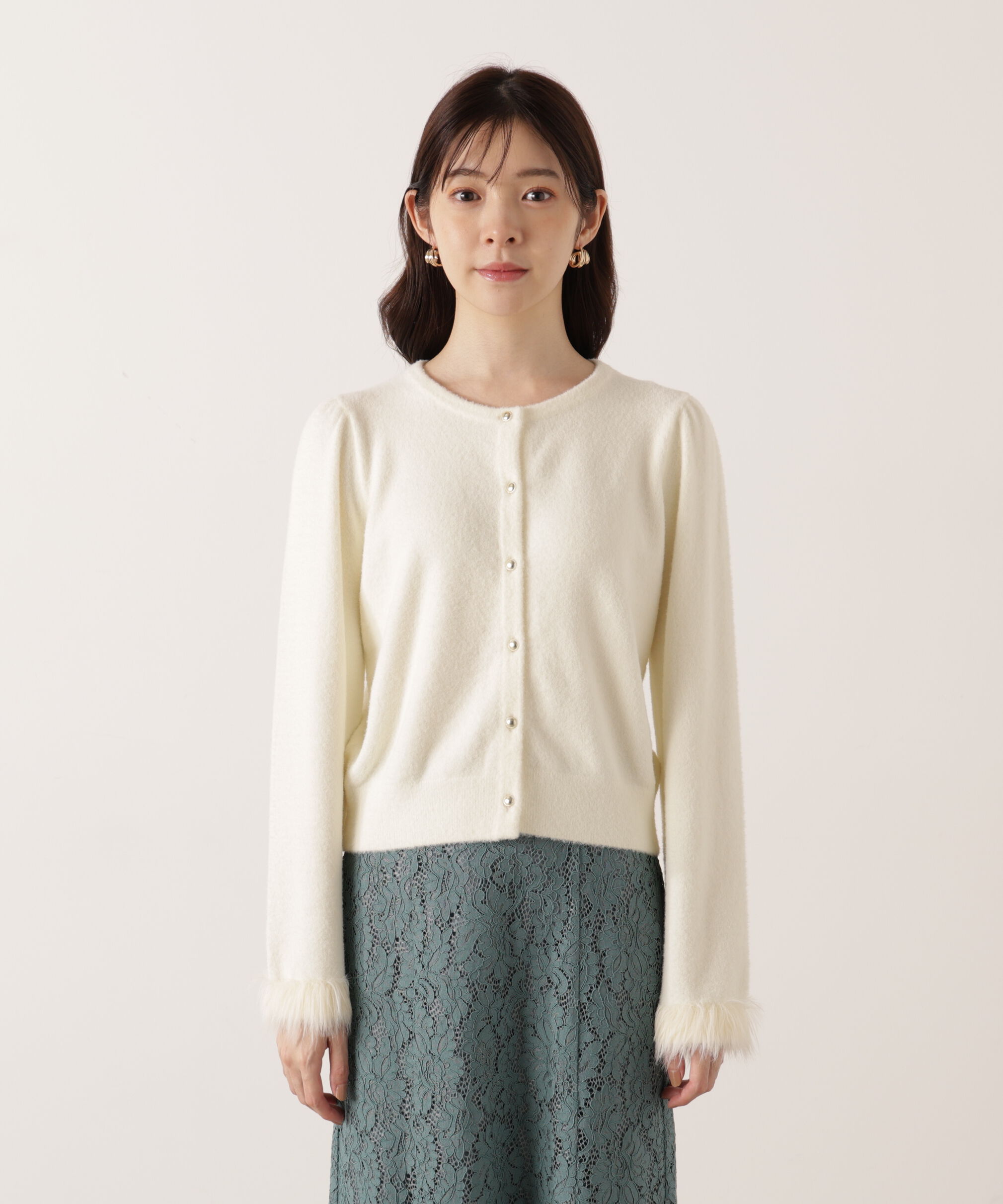 PROPORTION BODY DRESSING「部分フェザースリーブニットカーディガン 25AW」|カーディガン|