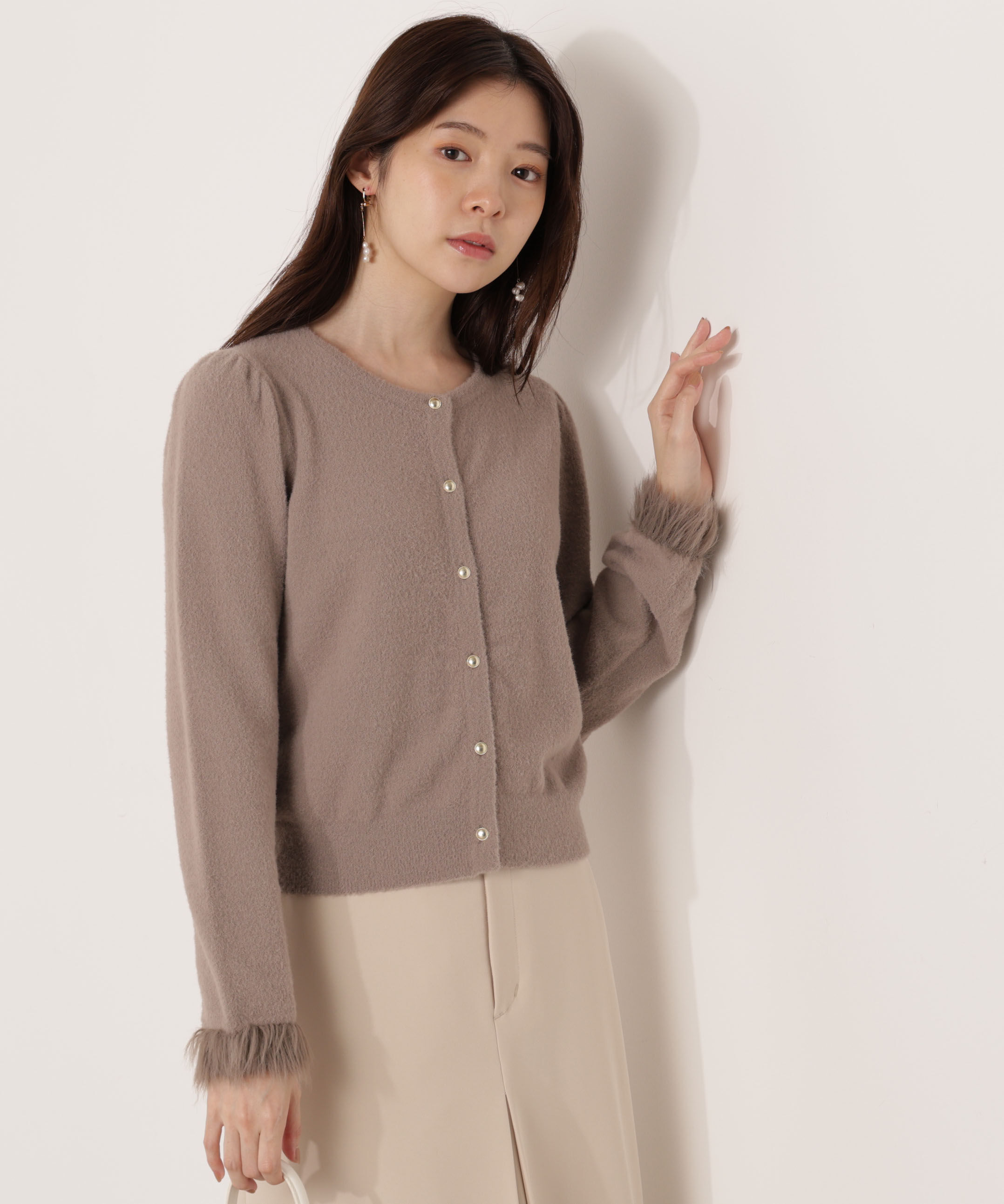 PROPORTION BODY DRESSING「部分フェザースリーブニットカーディガン 25AW」|カーディガン|