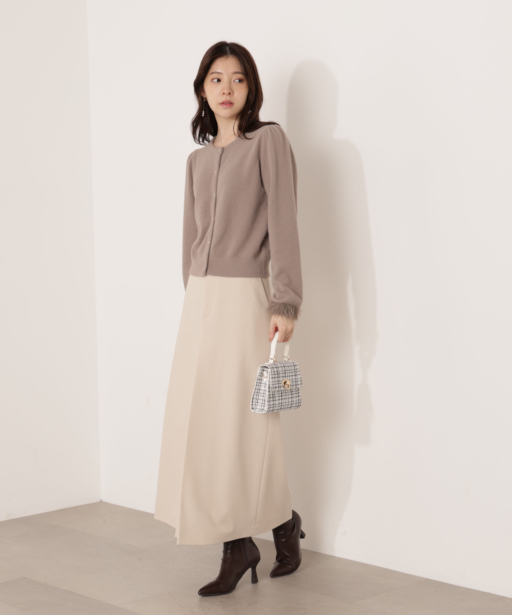 PROPORTION BODY DRESSING「部分フェザースリーブニットカーディガン 25AW」|カーディガン|